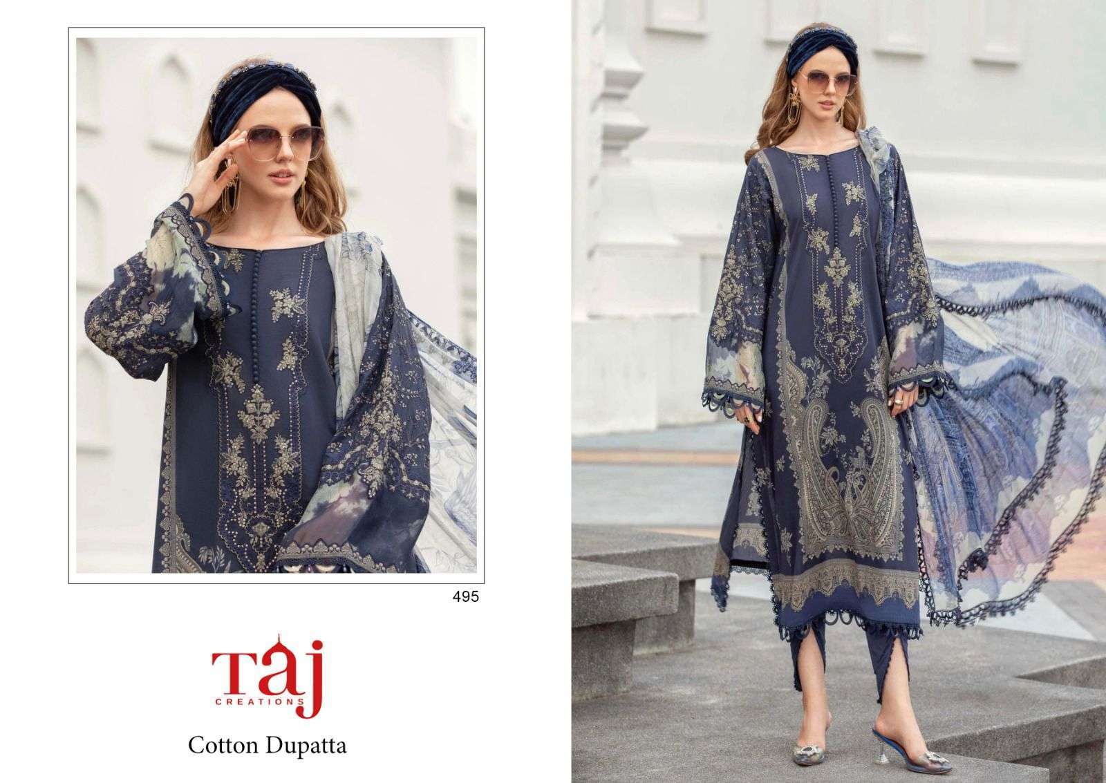 Taj 495 And 496 Chiffon Dupatta Hits Surat market wholesale straight suits