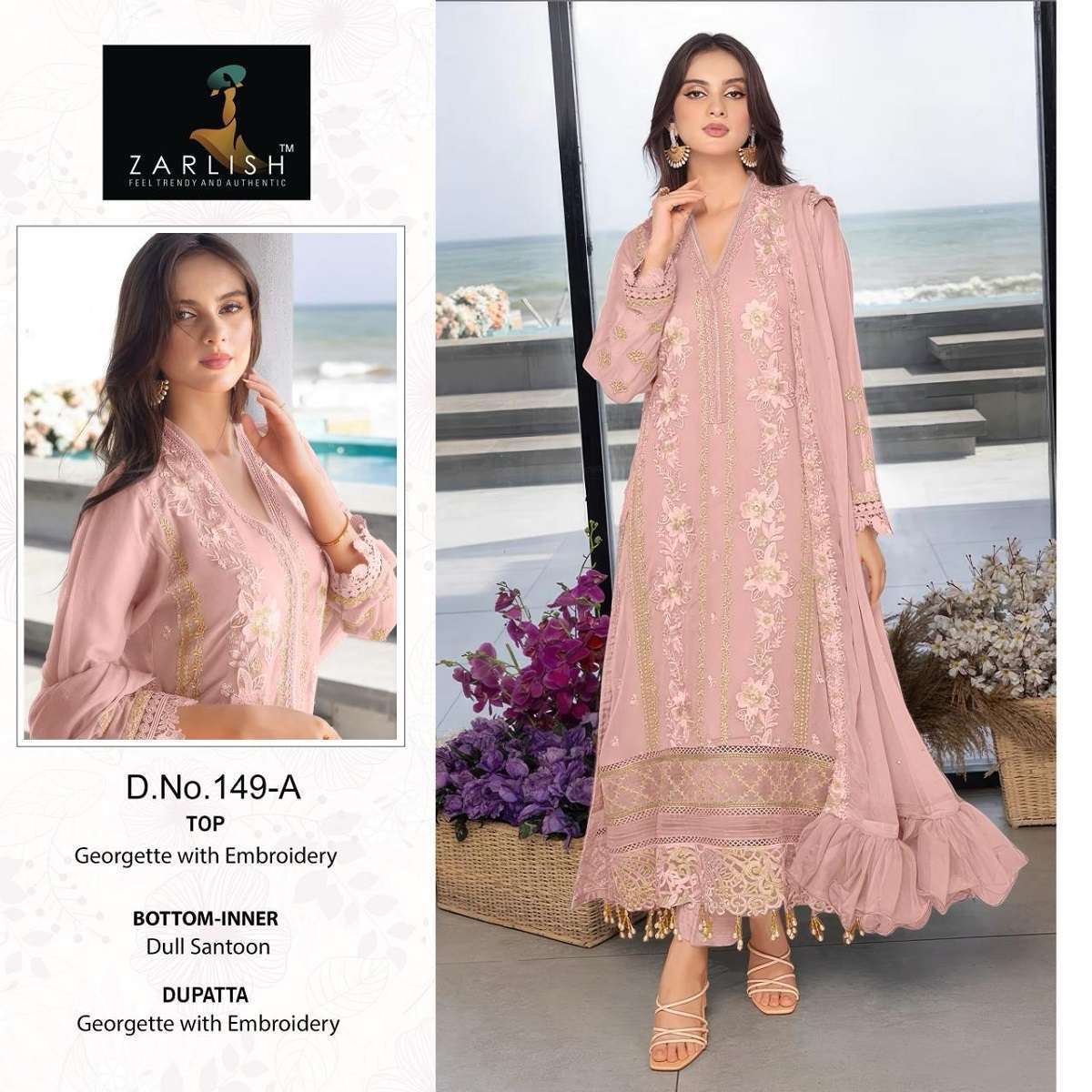Zarlish Pakistani Work Suit D. No-149 Surat dress material wholesale price