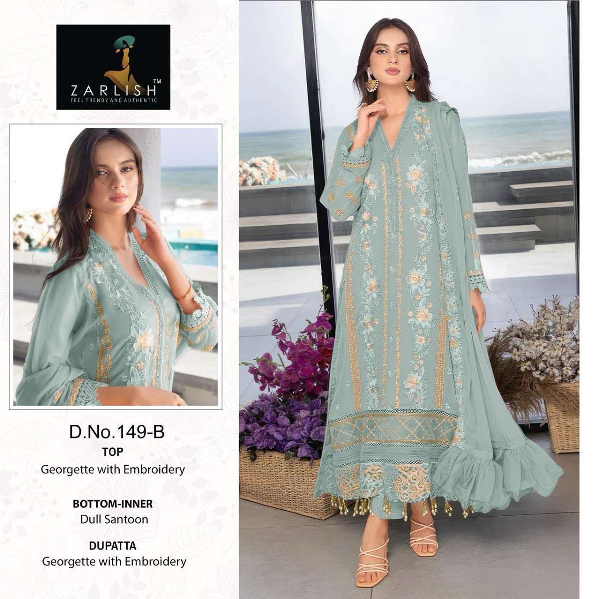 Zarlish Pakistani Work Suit D. No-149 Surat dress material wholesale price