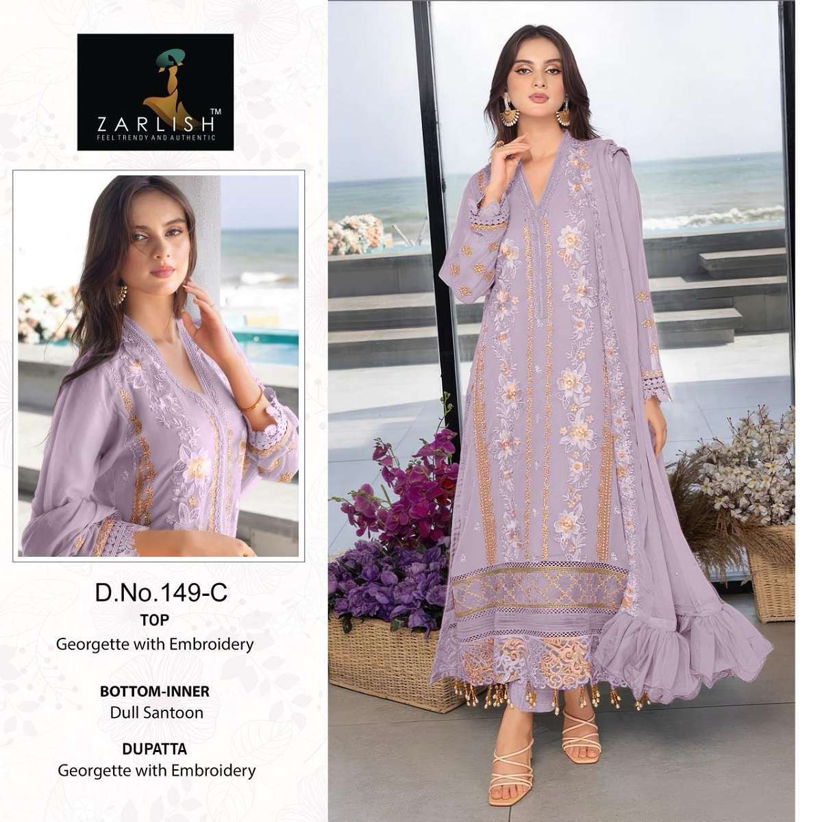 Zarlish Pakistani Work Suit D. No-149 Surat dress material wholesale price