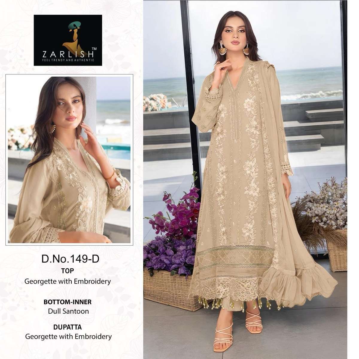 Zarlish Pakistani Work Suit D. No-149 Surat dress material wholesale price