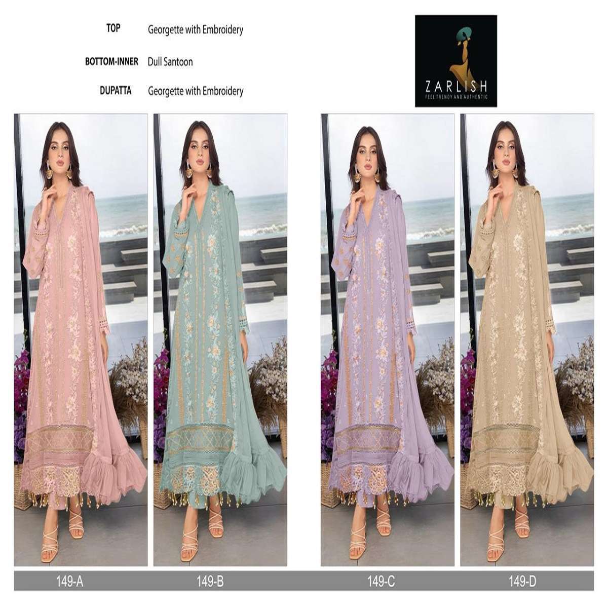 Zarlish Pakistani Work Suit D. No-149 Surat dress material wholesale price