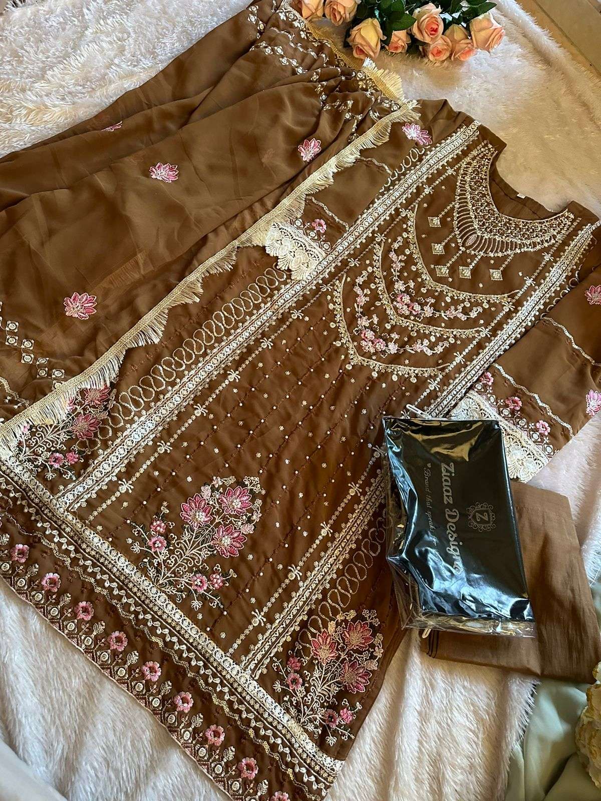 Ziaaz Designs 440 Georgette Pearl Embroidered Latest Pakistani Salwar Kameez designs in Surat