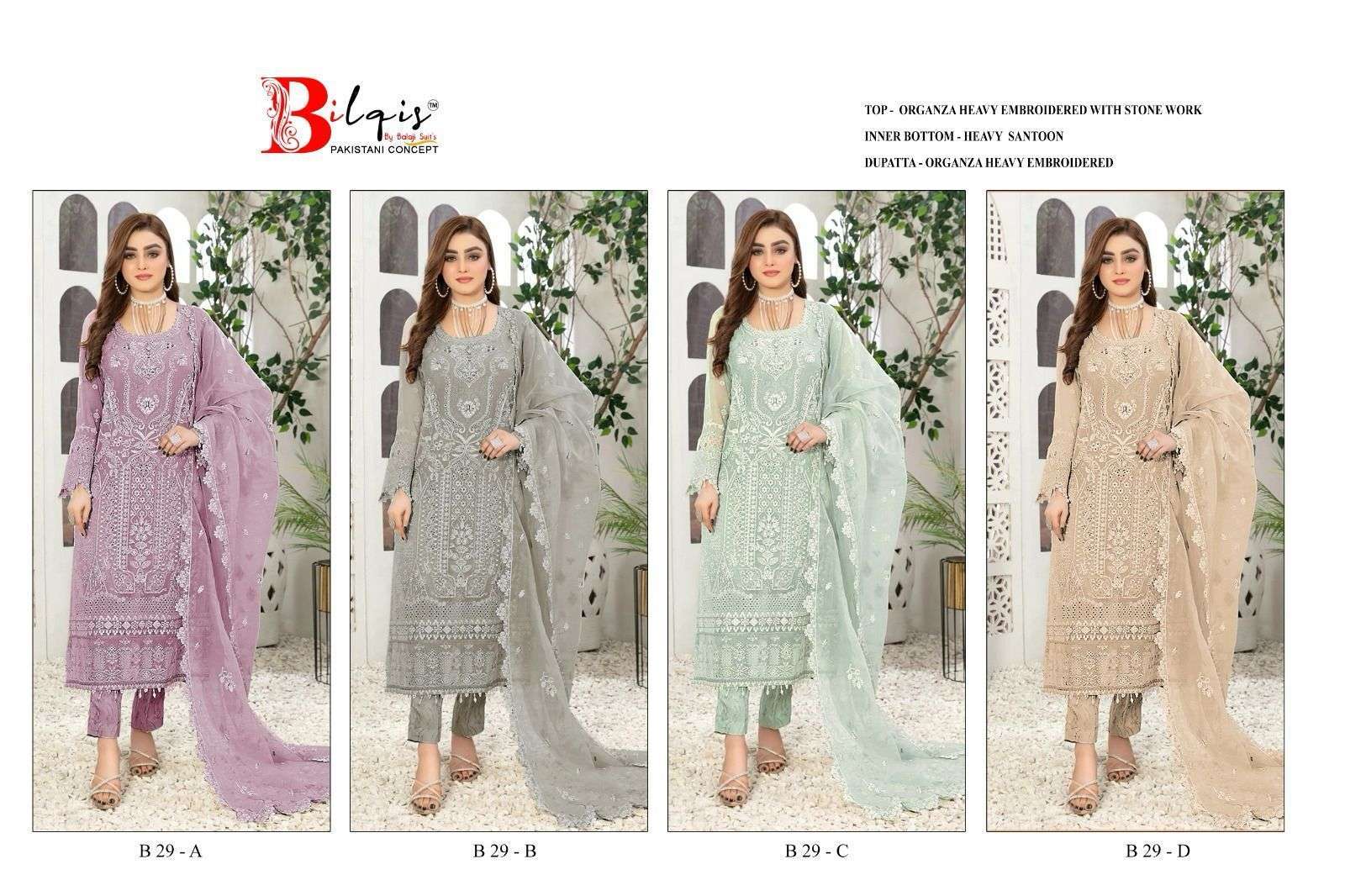 Bilqis B 29 A To D Organza Surat wholesale salwar suits