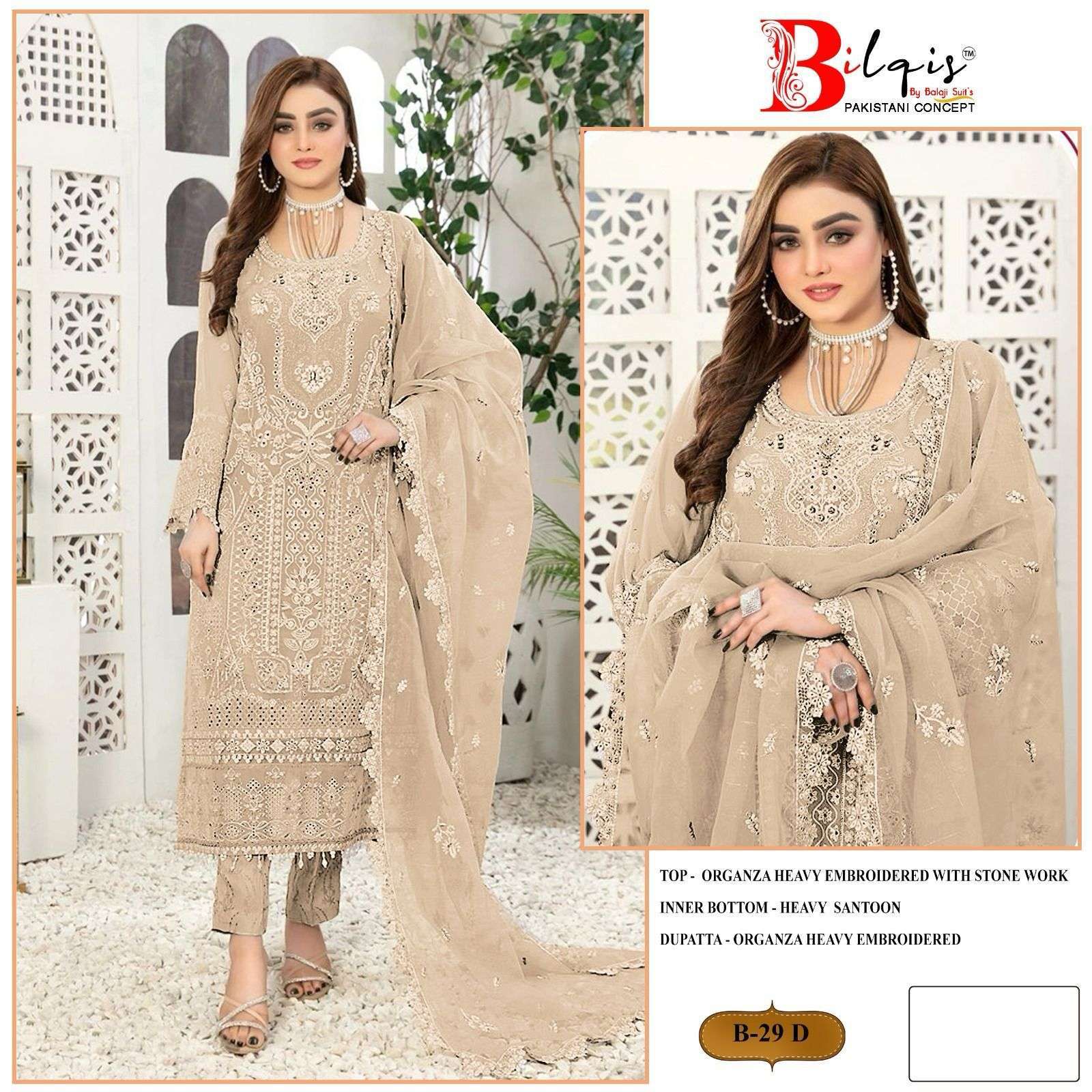 Bilqis B 29 A To D Organza Surat wholesale salwar suits