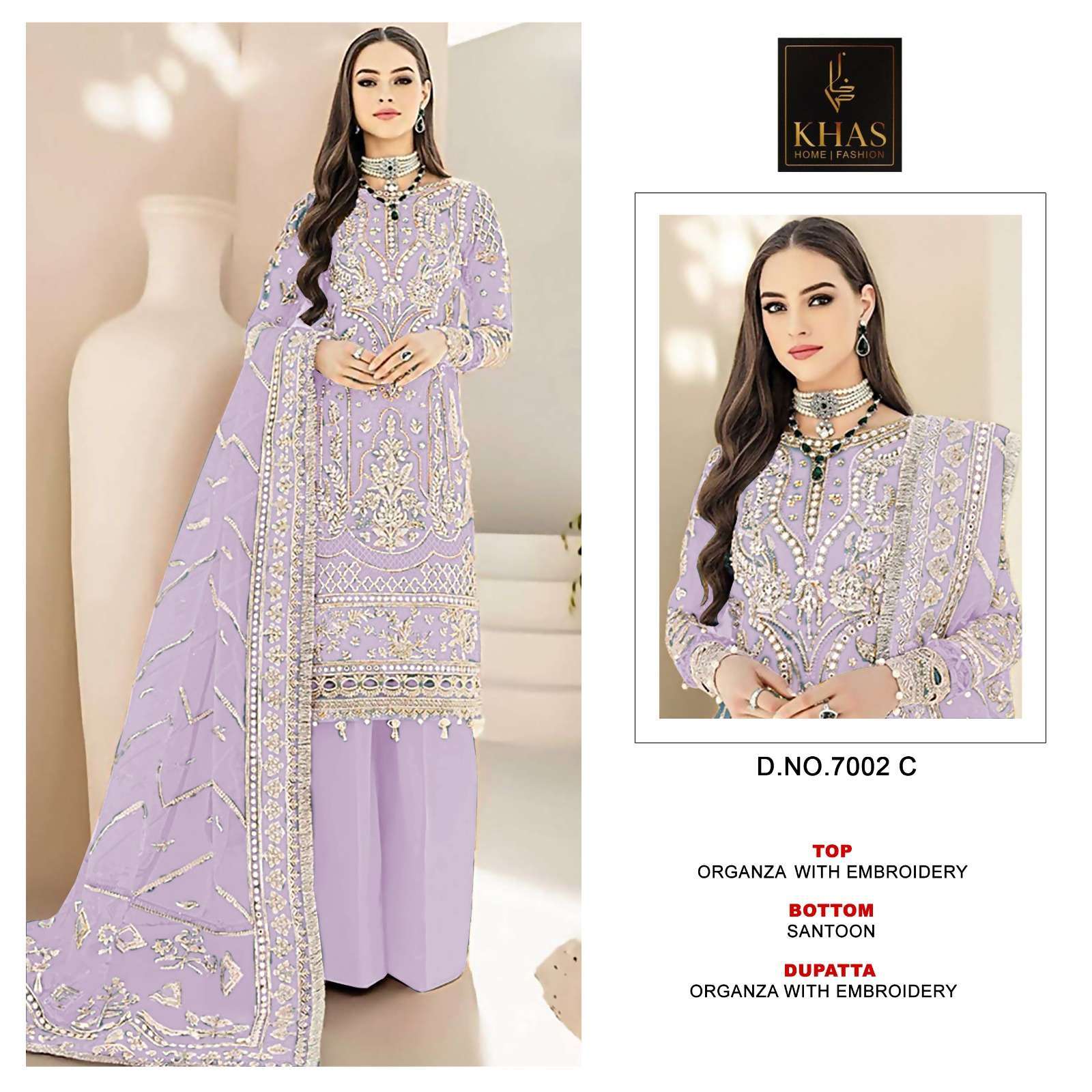 Khas 7002 A To D Premium Organza Salwar suits manufacturers in Surat