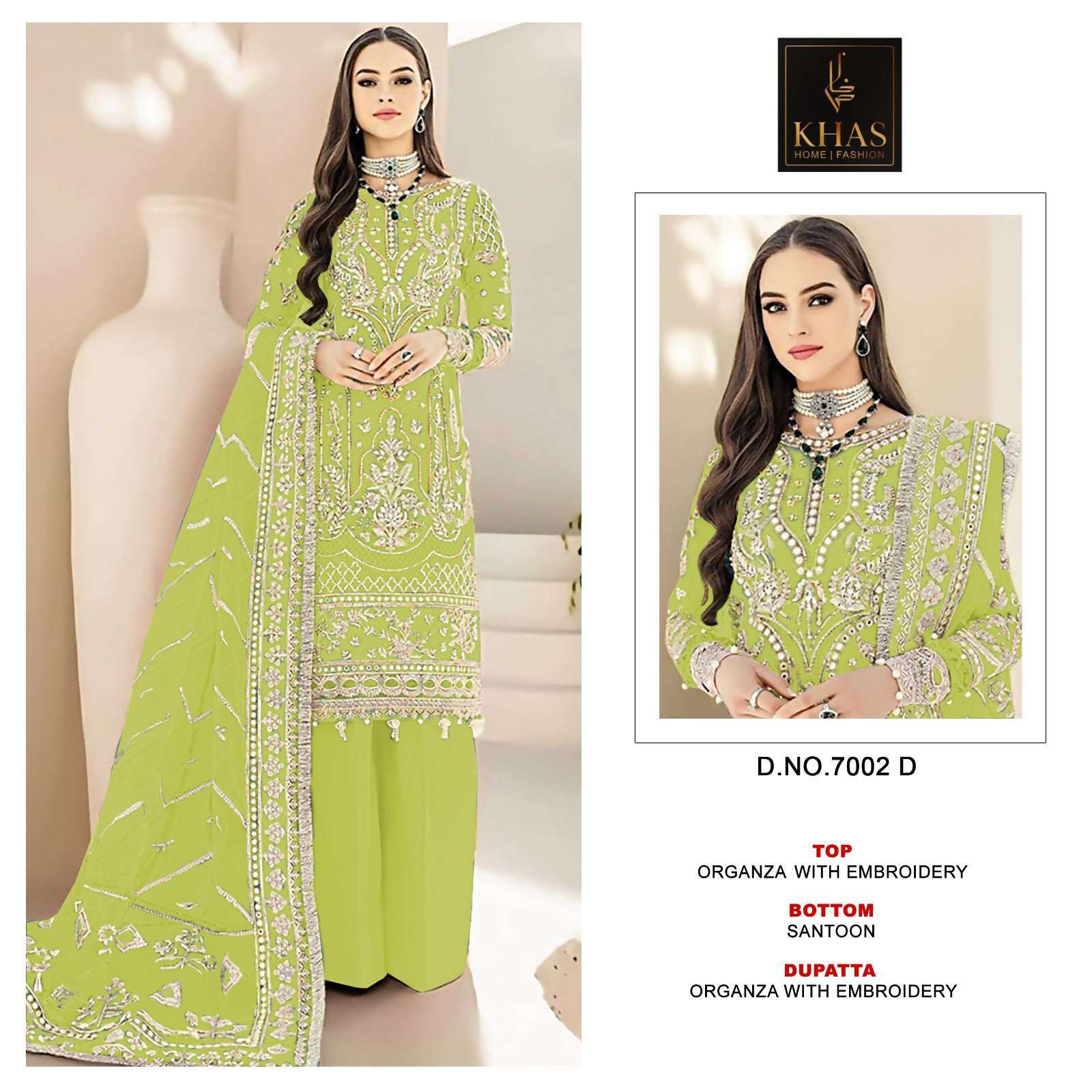 Khas 7002 A To D Premium Organza Salwar suits manufacturers in Surat