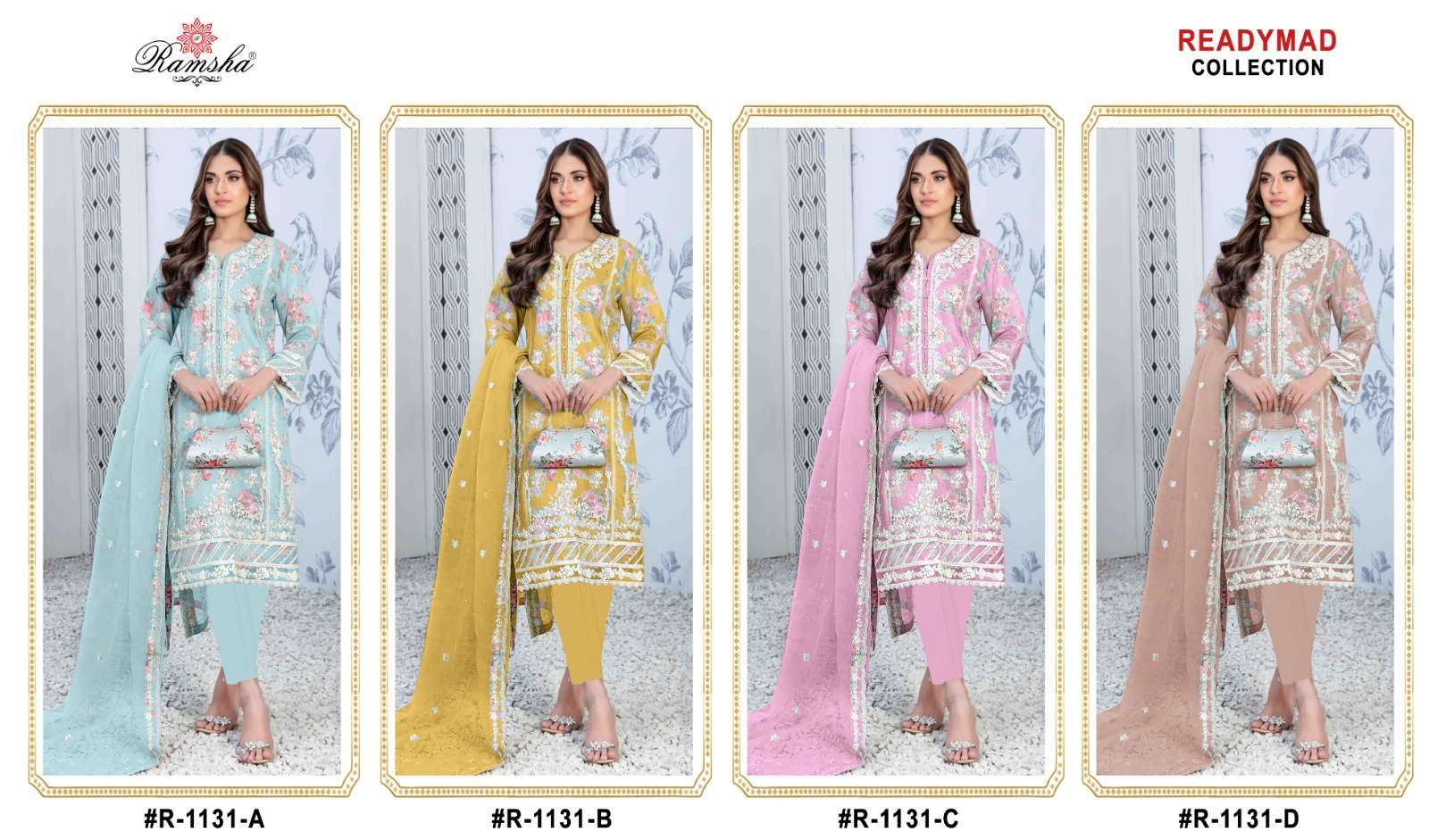 Ramsha R 1131 A To D Organza designer salwar kameez wholesale 