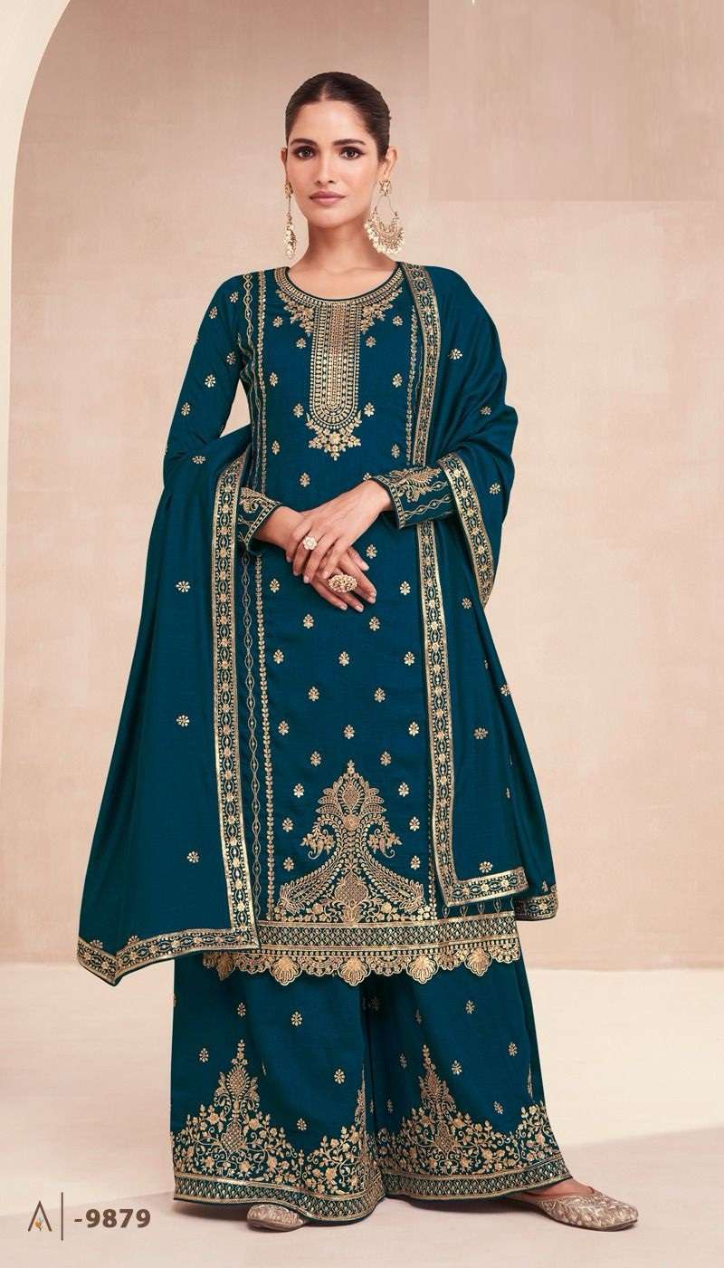 Zari 9879 To 9881 Premium Silk Embroidery Pakistani formal suits wholesale