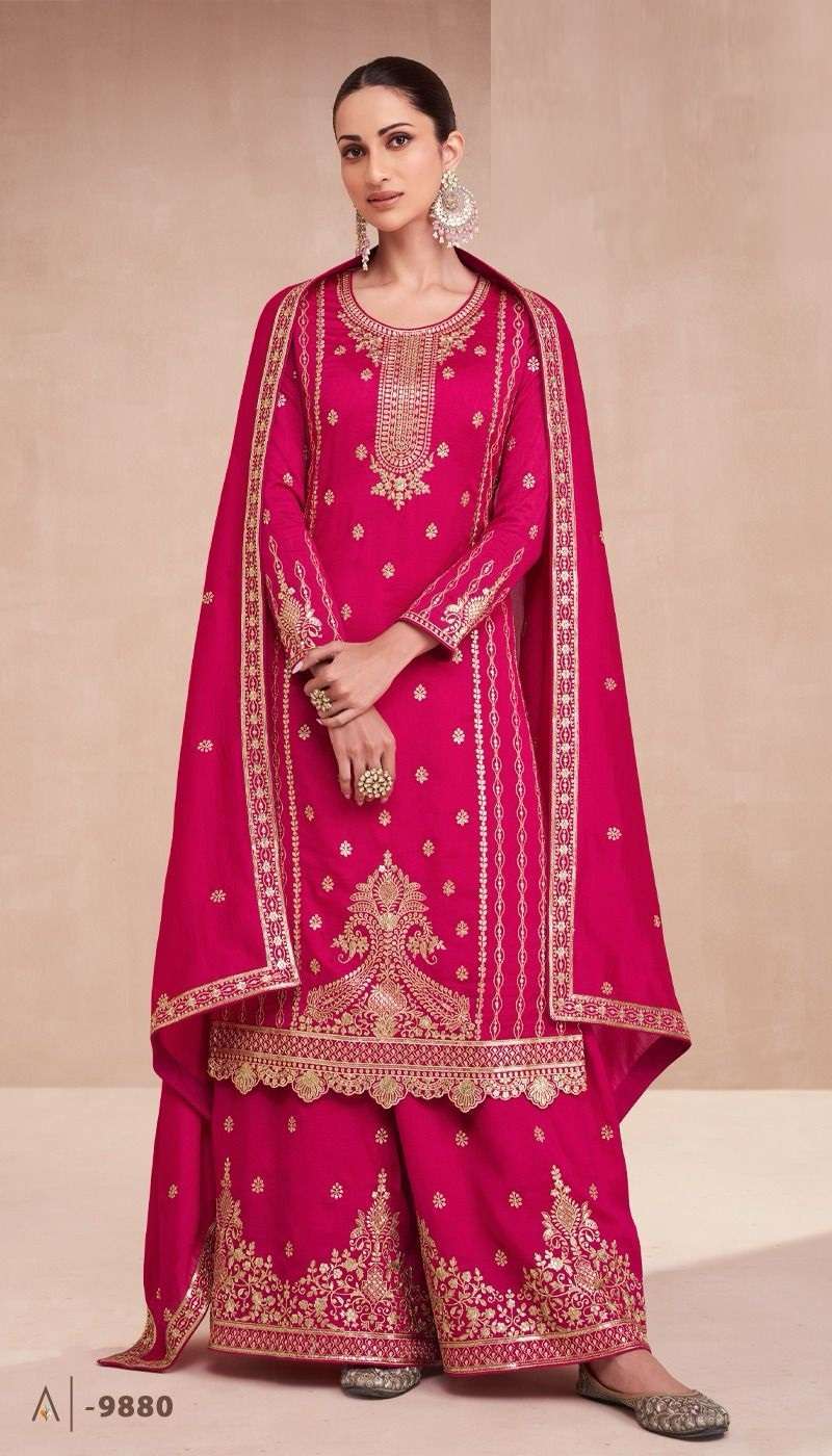 Zari 9879 To 9881 Premium Silk Embroidery Pakistani formal suits wholesale