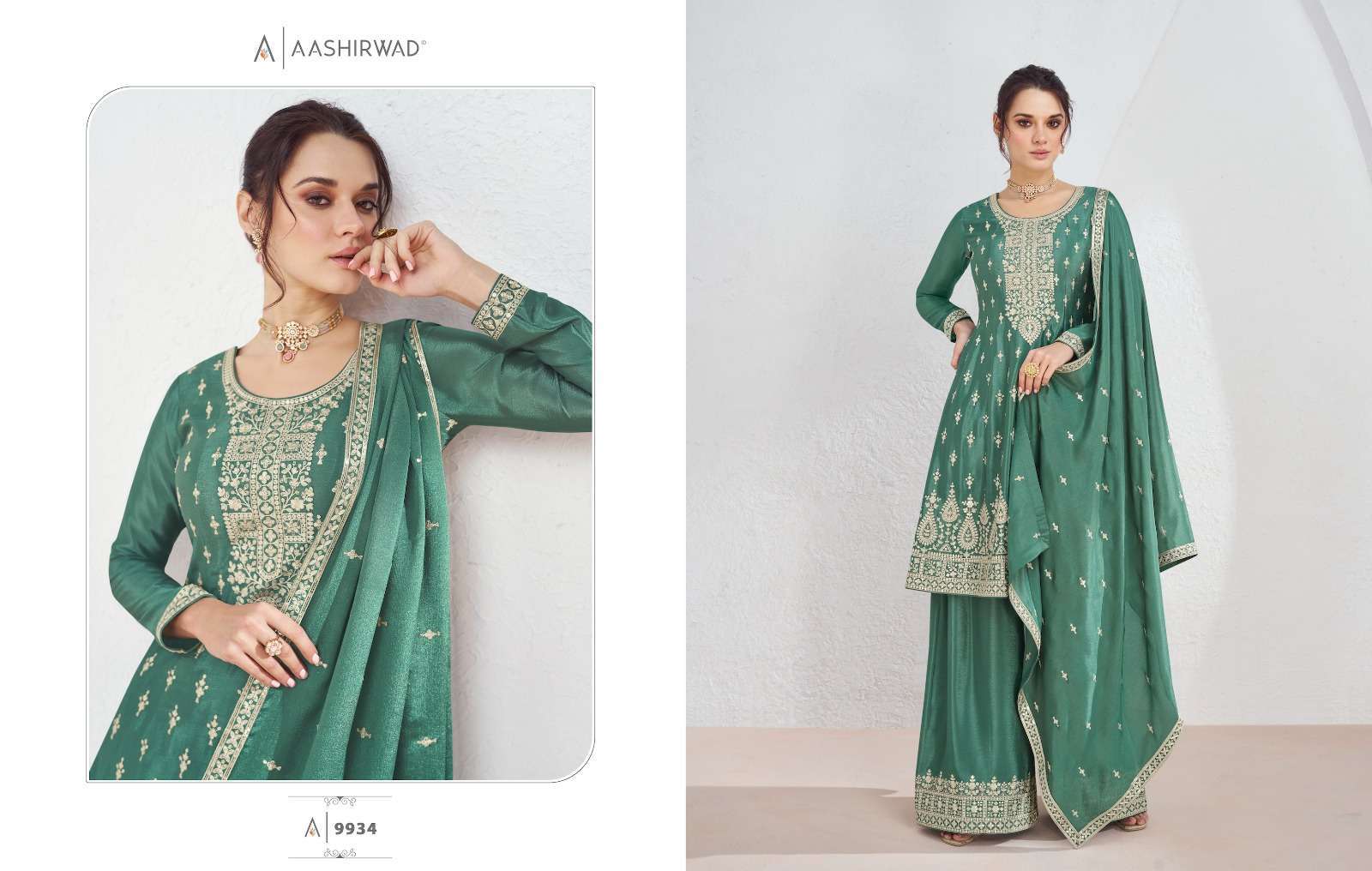 Aashirwad Gulkand Volna Chinon Silk Designer salwar kameez wholesale