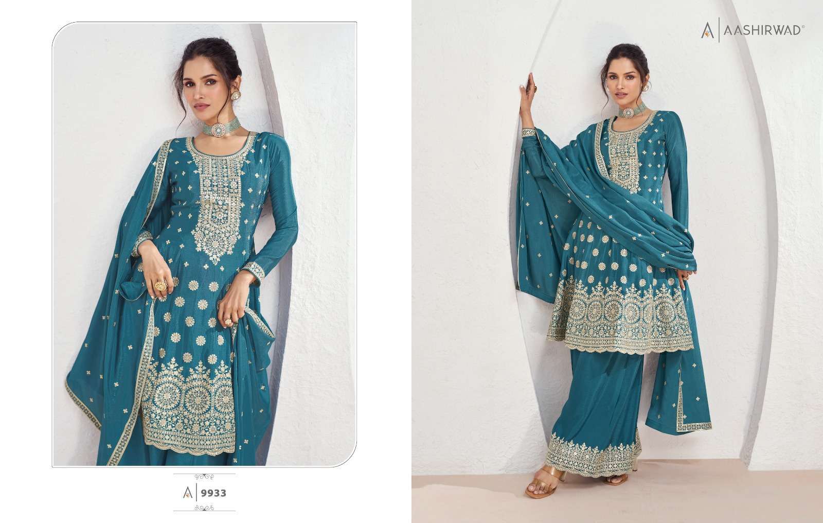 Aashirwad Gulkand Volna Chinon Silk Designer salwar kameez wholesale