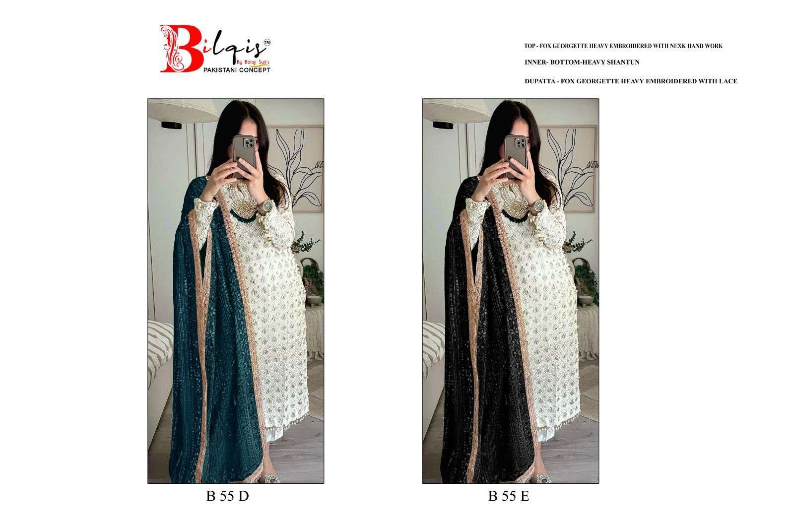 Bilqis B 55 Georgette Pakistani designer suits online shopping