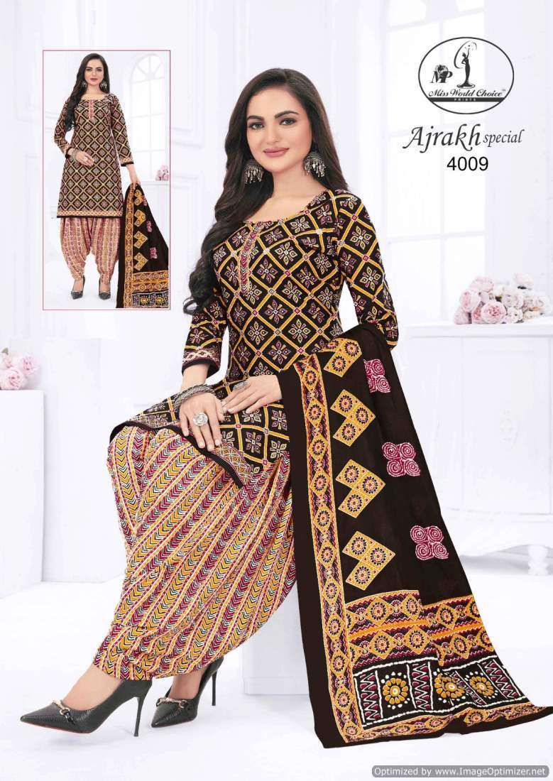 Miss World Ajrakh Vol 4 Printed Cotton Surat dress materials online