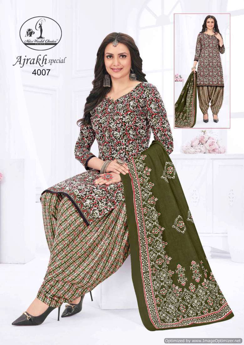 Miss World Ajrakh Vol 4 Printed Cotton Surat dress materials online