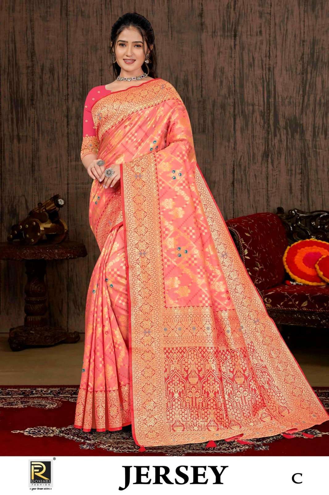 Ronisha Jersey Banarasi Silk Wholesale saree rates in Surat