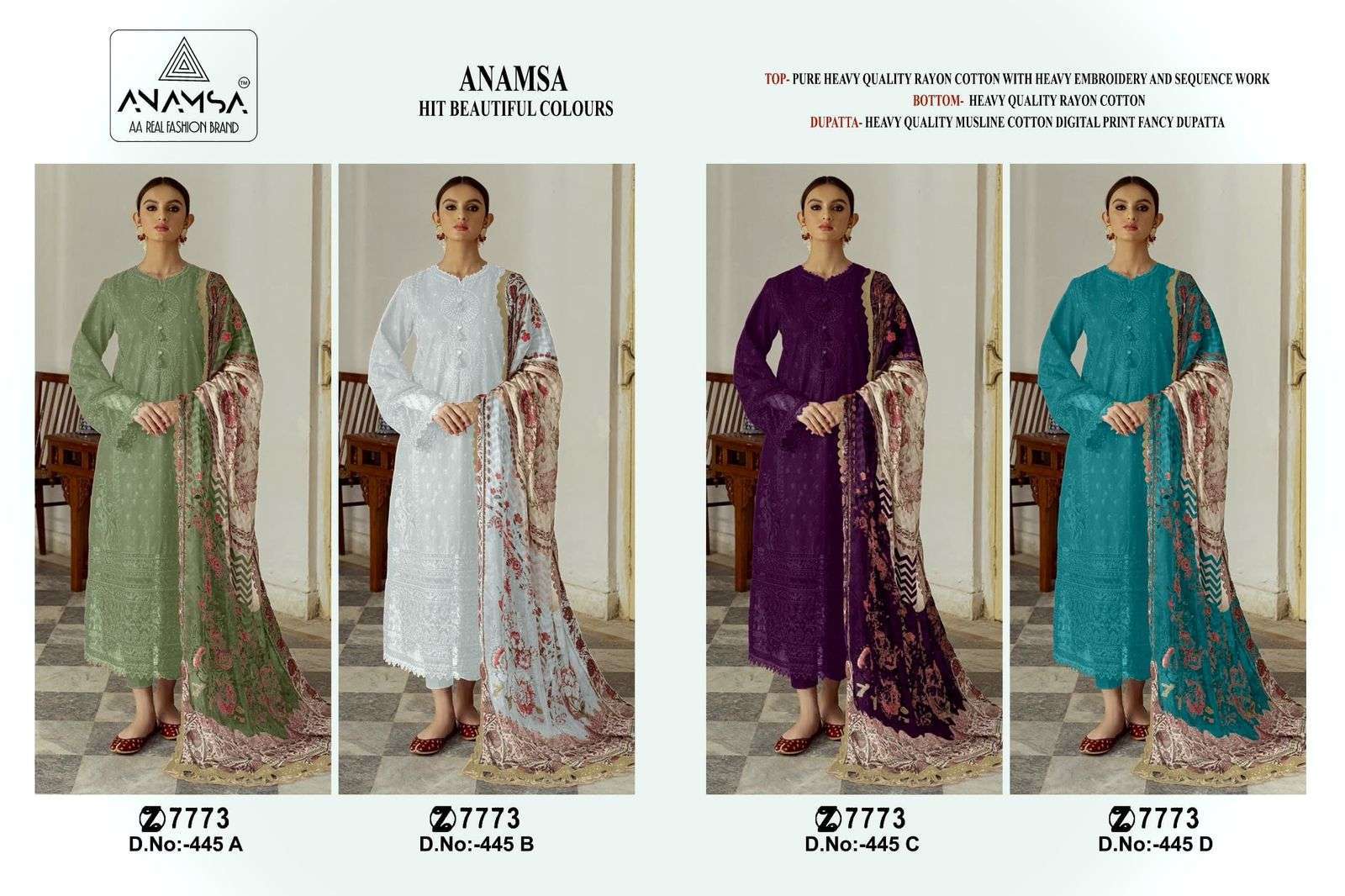 Anamsa 445 A To D Hit Colors Pakistani Salwar Kameez Designs