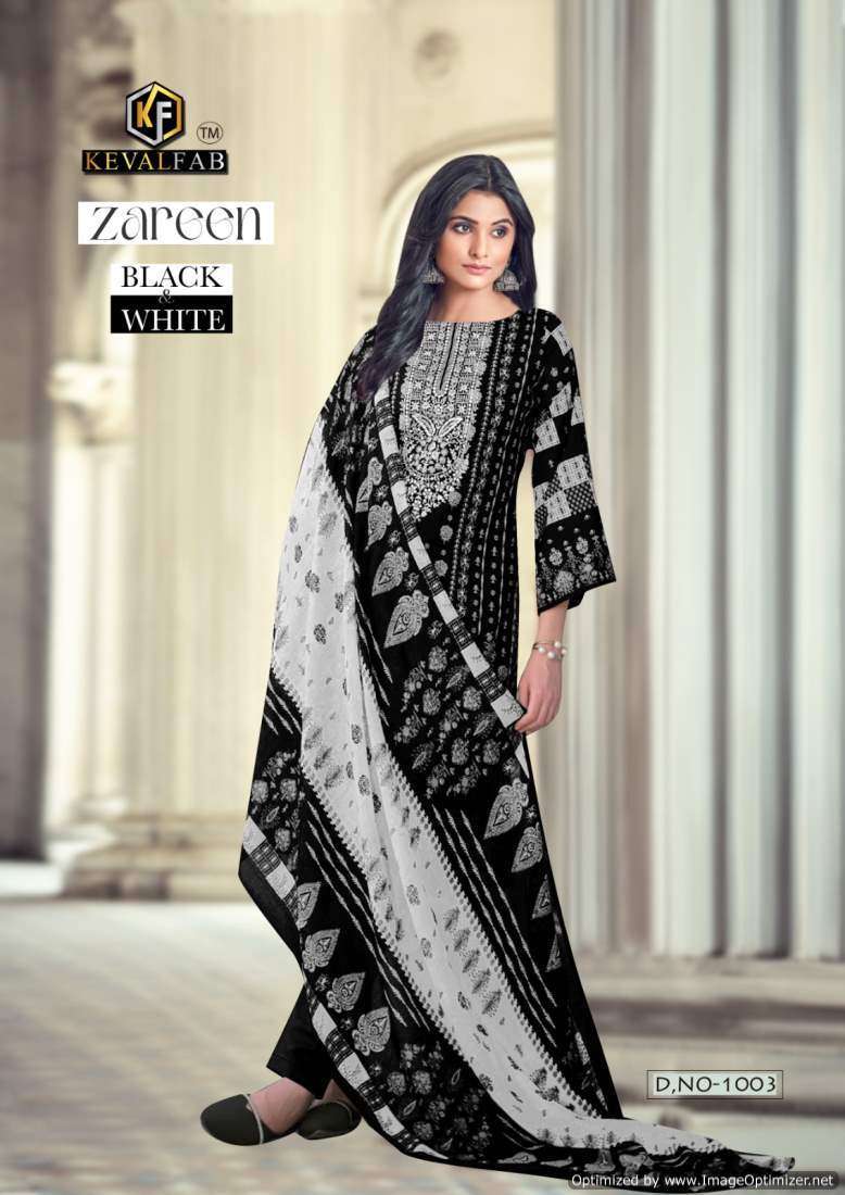 Keval Zareen Black And White Chiffon dress materials in Bangalore