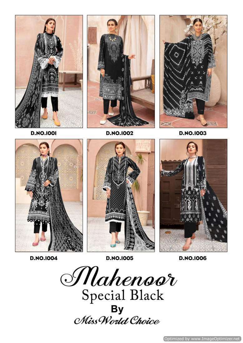 Miss World Mahenoor Black And White Cotton Printed Chiffon dress materials wholesale in Bangalore
