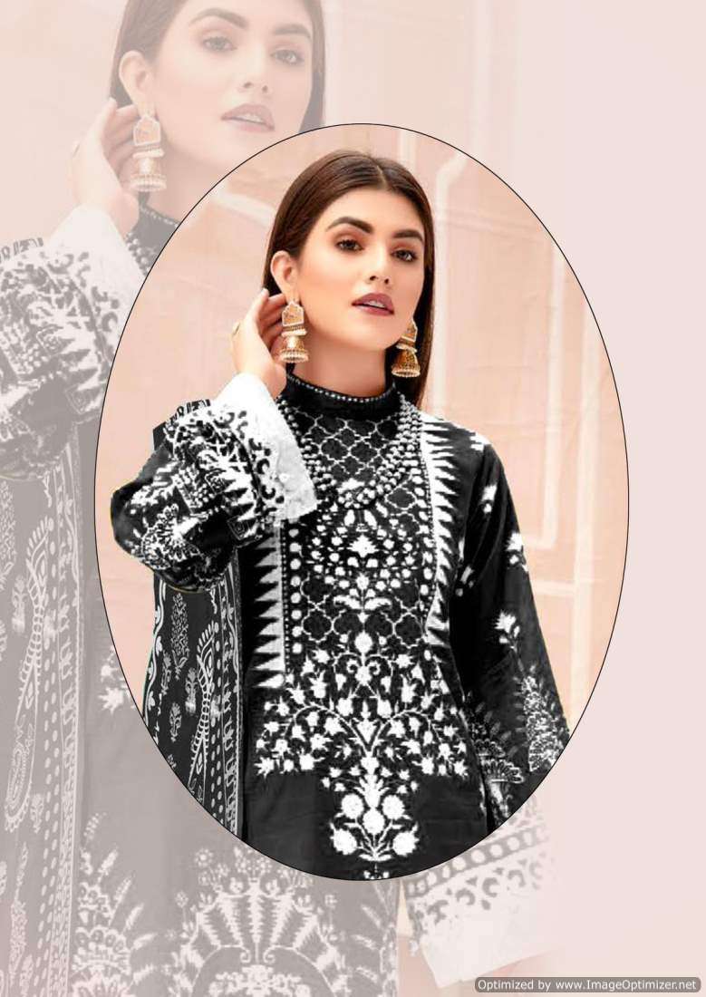 Miss World Mahenoor Black And White Cotton Printed Chiffon dress materials wholesale in Bangalore