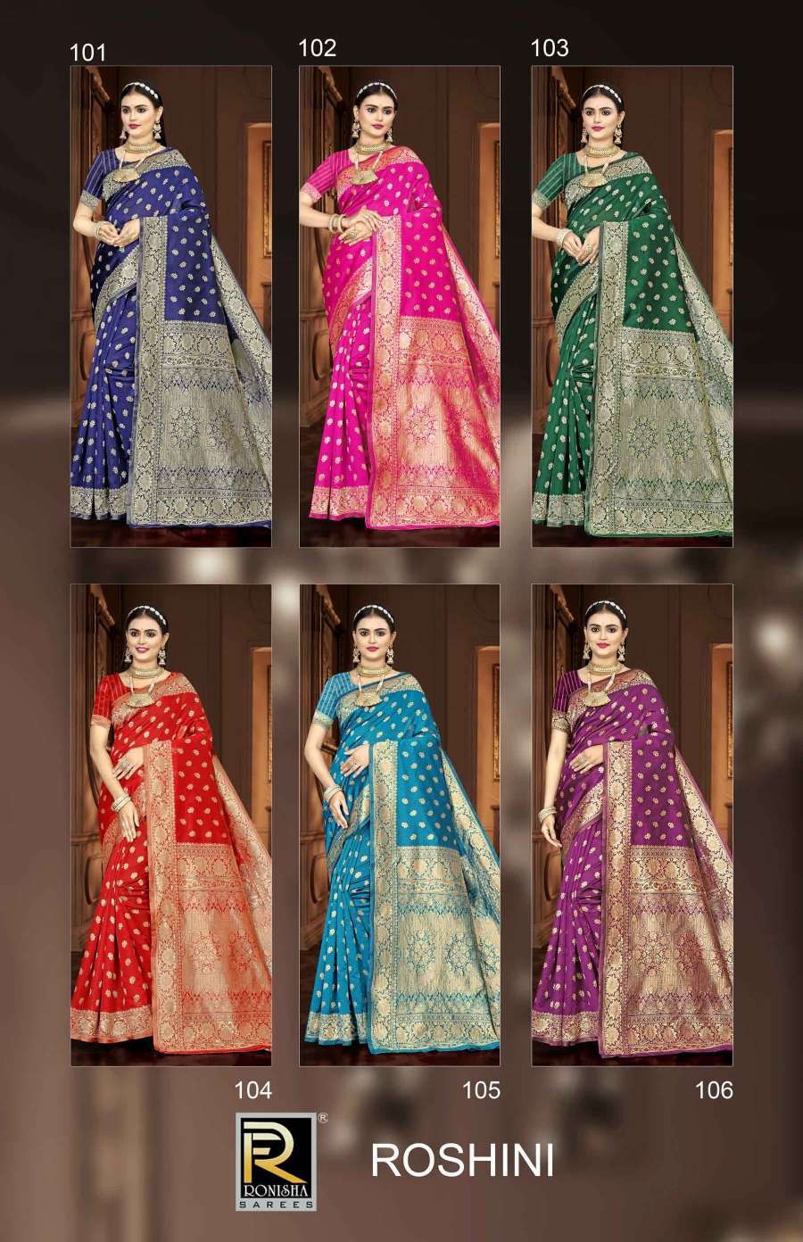 Ronisha Roshini Banarasi Silk Embroidered sarees wholesale