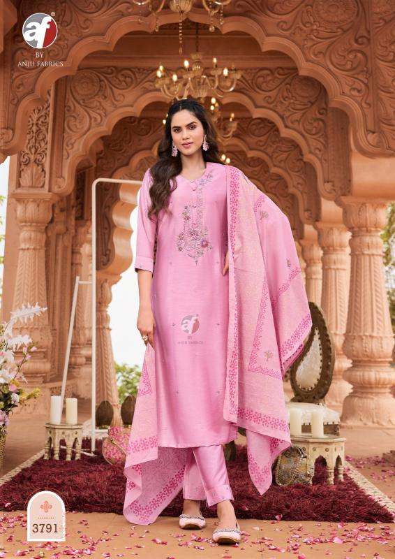 anju G 9876-78 BY ANJU FABRIC PURE TISSUE SHIMMER HANDWORK KURTI PANT
