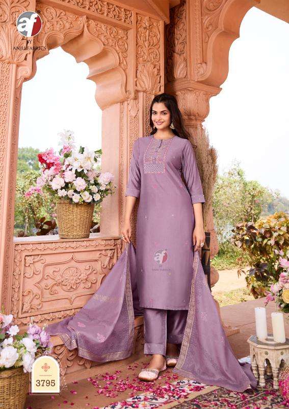 anju G 9876-78 BY ANJU FABRIC PURE TISSUE SHIMMER HANDWORK KURTI PANT