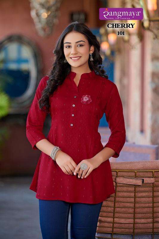 Rangmaya Cherry Rayon Dobby Tunic Top Latest kurti designs