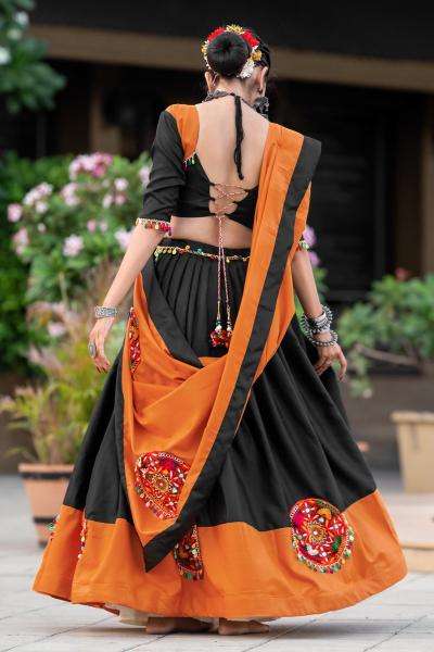 Aawiya 7066 C Orange Black Cotton Lehenga Choli Wholesale price list