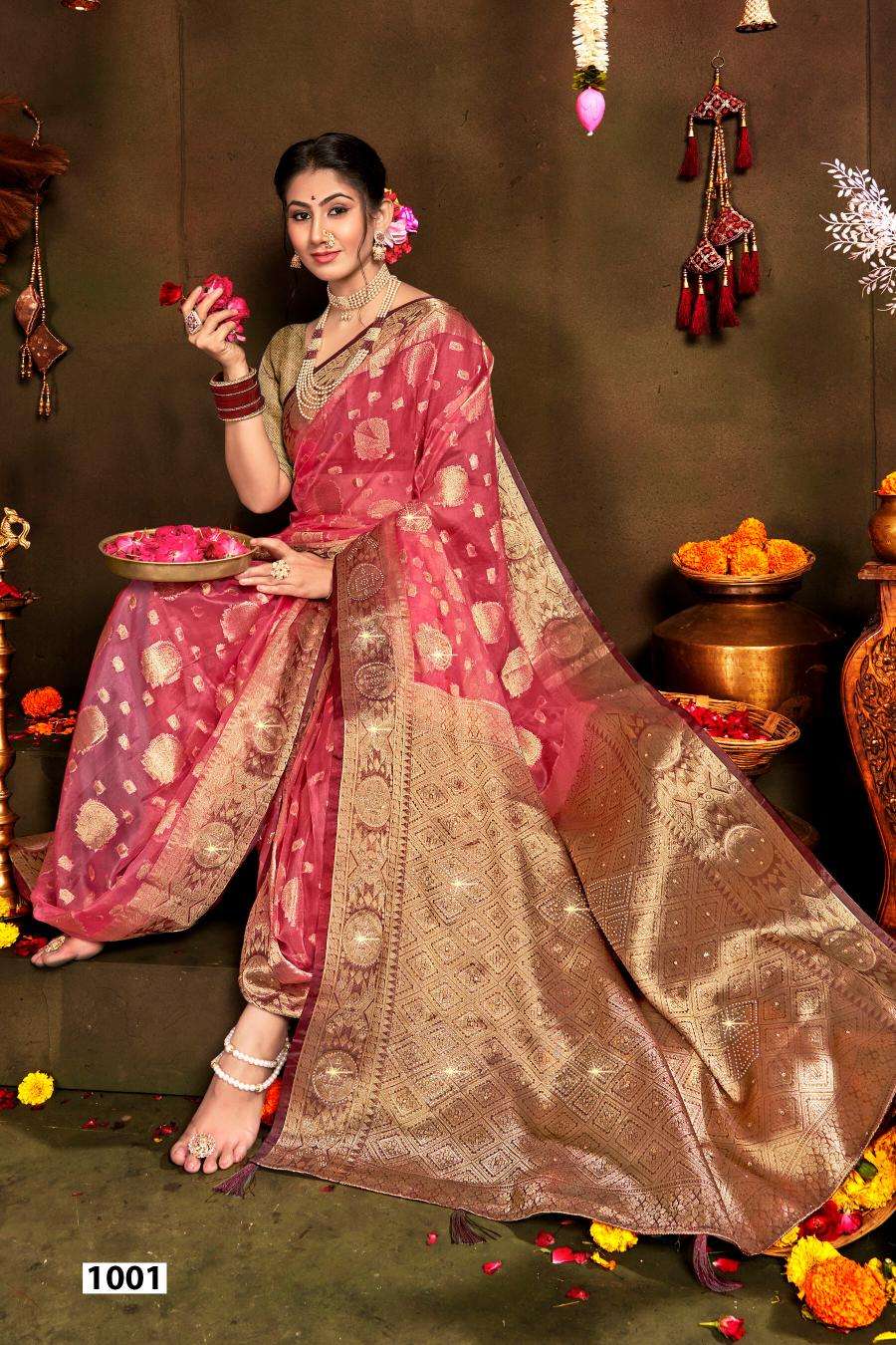 Saroj Rakhi organza swarovski vol.1 Silk saree wholesalers in Delhi
