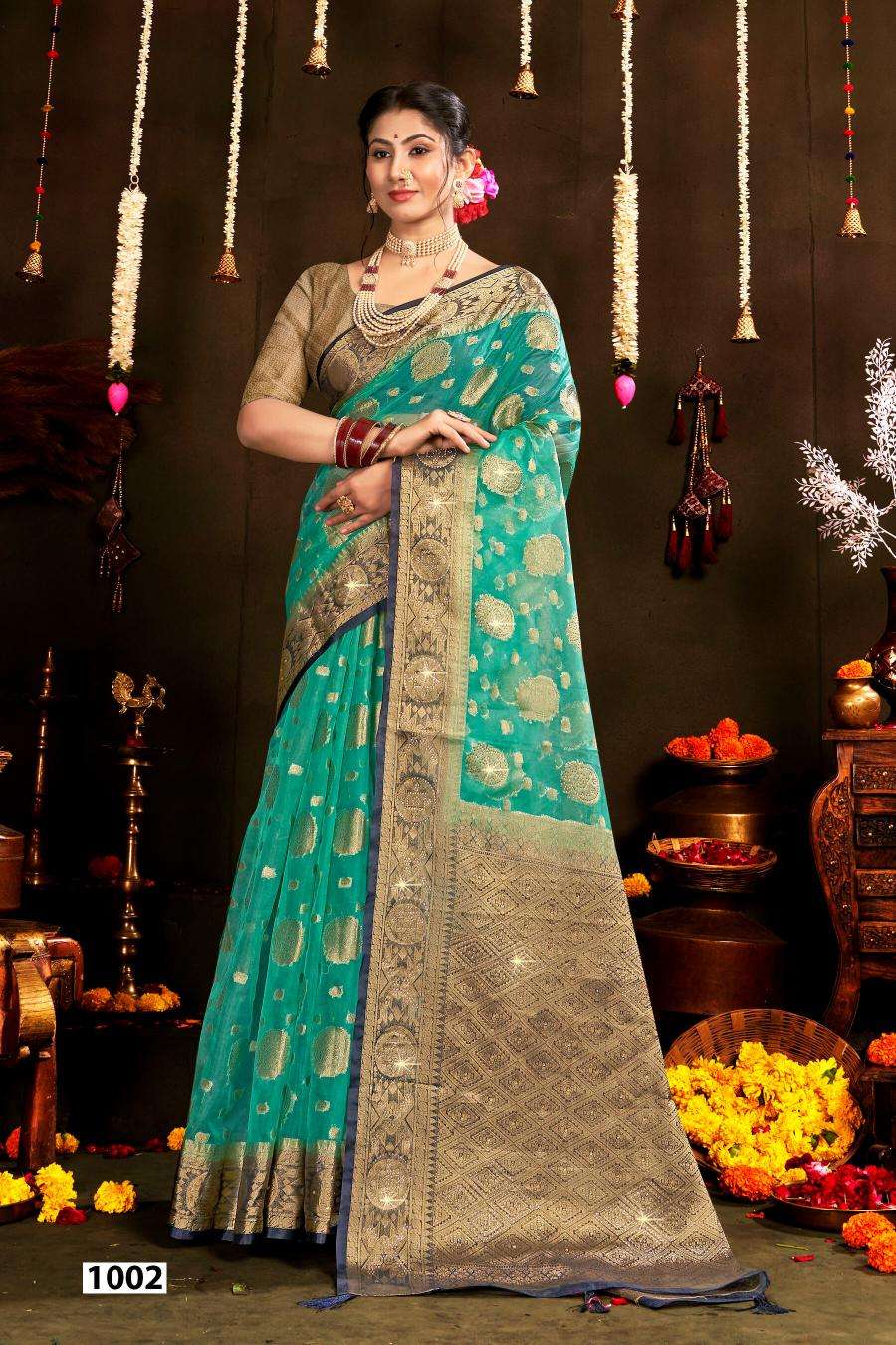 Saroj Rakhi organza swarovski vol.1 Silk saree wholesalers in Delhi