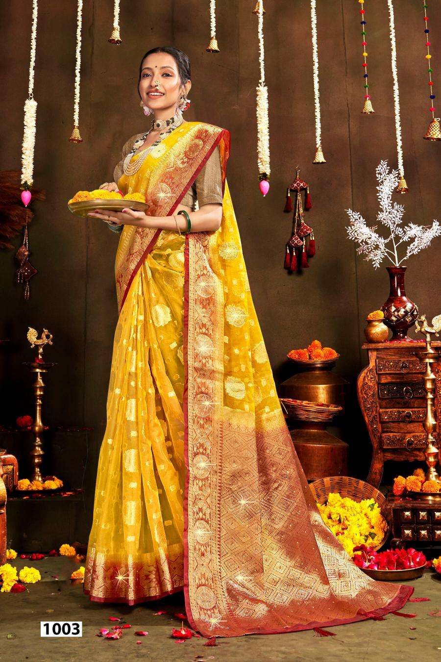 Saroj Rakhi organza swarovski vol.1 Silk saree wholesalers in Delhi