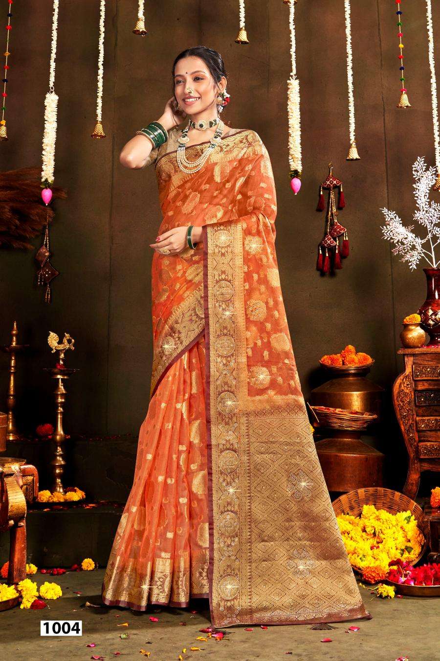 Saroj Rakhi organza swarovski vol.1 Silk saree wholesalers in Delhi