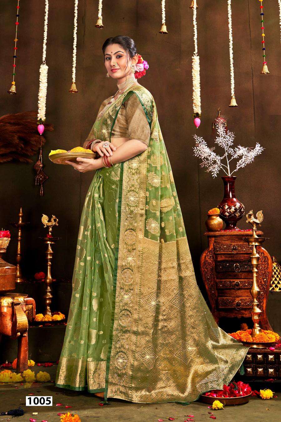 Saroj Rakhi organza swarovski vol.1 Silk saree wholesalers in Delhi