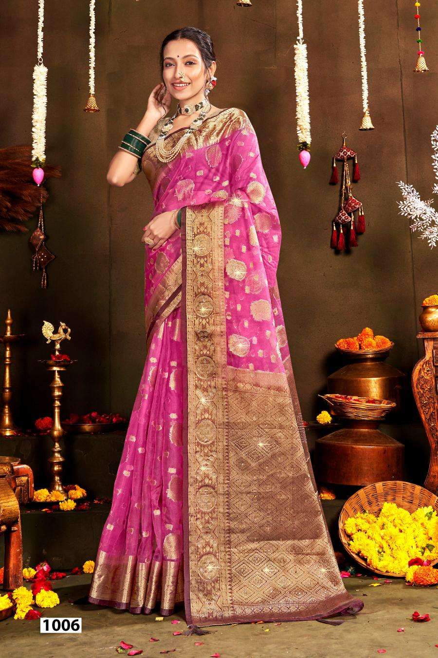 Saroj Rakhi organza swarovski vol.1 Silk saree wholesalers in Delhi