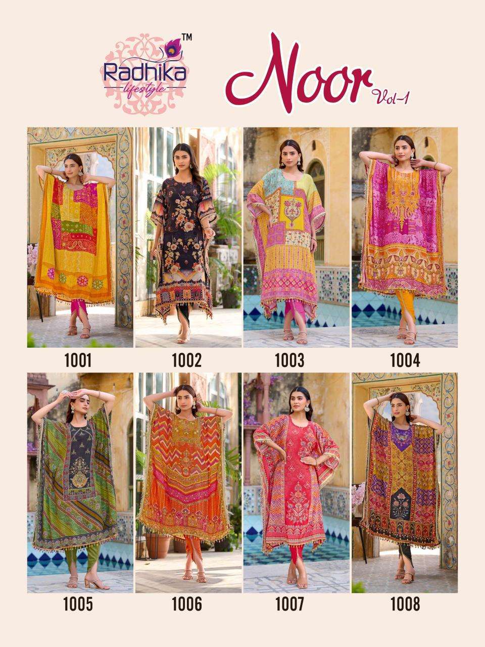 Radhika Lifestyle Noor vol 1 kaftan  Latest kurti designs wholesale in Delhi