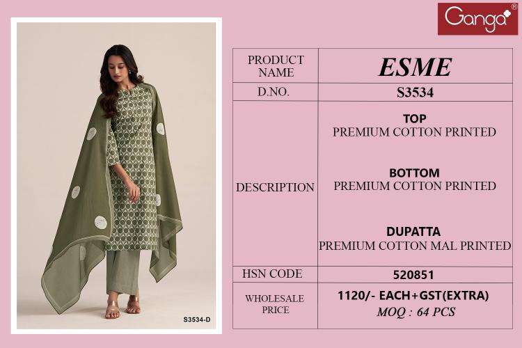 Ganga esme 3534 Surat wholesale dealers in Pakistani suits