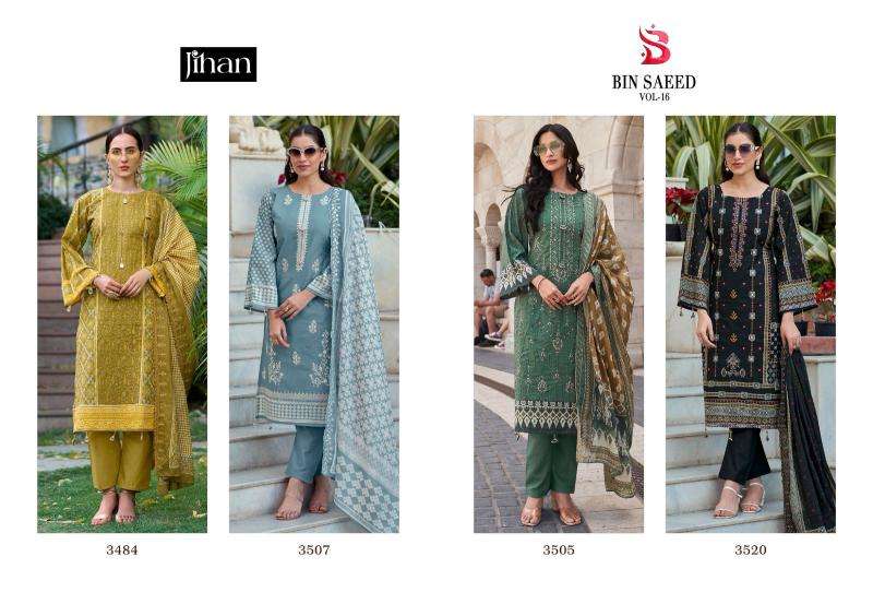 Jihan preset bin saeed lawn print Cotton dress material suppliers in Gujarat
