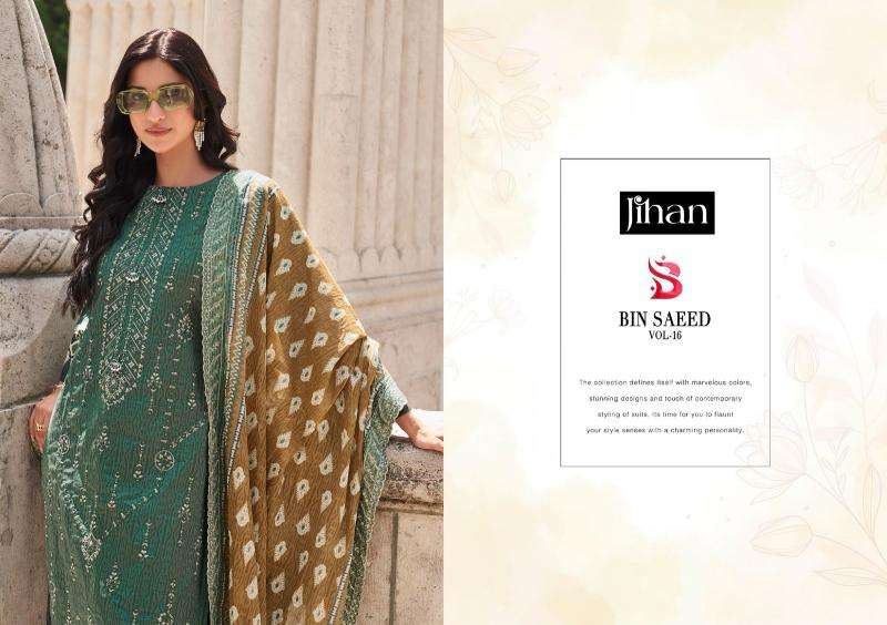 Jihan preset bin saeed lawn print Cotton dress material suppliers in Gujarat