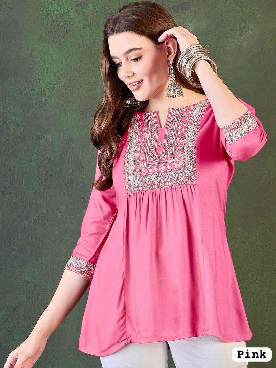 kapda thread Rayon Short length top with Embroidery Work inli kurti manufacturer and wholesaler surat gujarat