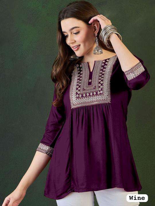 kapda thread Rayon Short length top with Embroidery Work inli kurti manufacturer and wholesaler surat gujarat