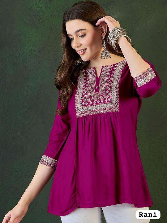 kapda thread Rayon Short length top with Embroidery Work inli kurti manufacturer and wholesaler surat gujarat