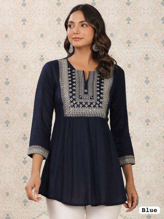 kapda thread Rayon Short length top with Embroidery Work inli kurti manufacturer and wholesaler surat gujarat