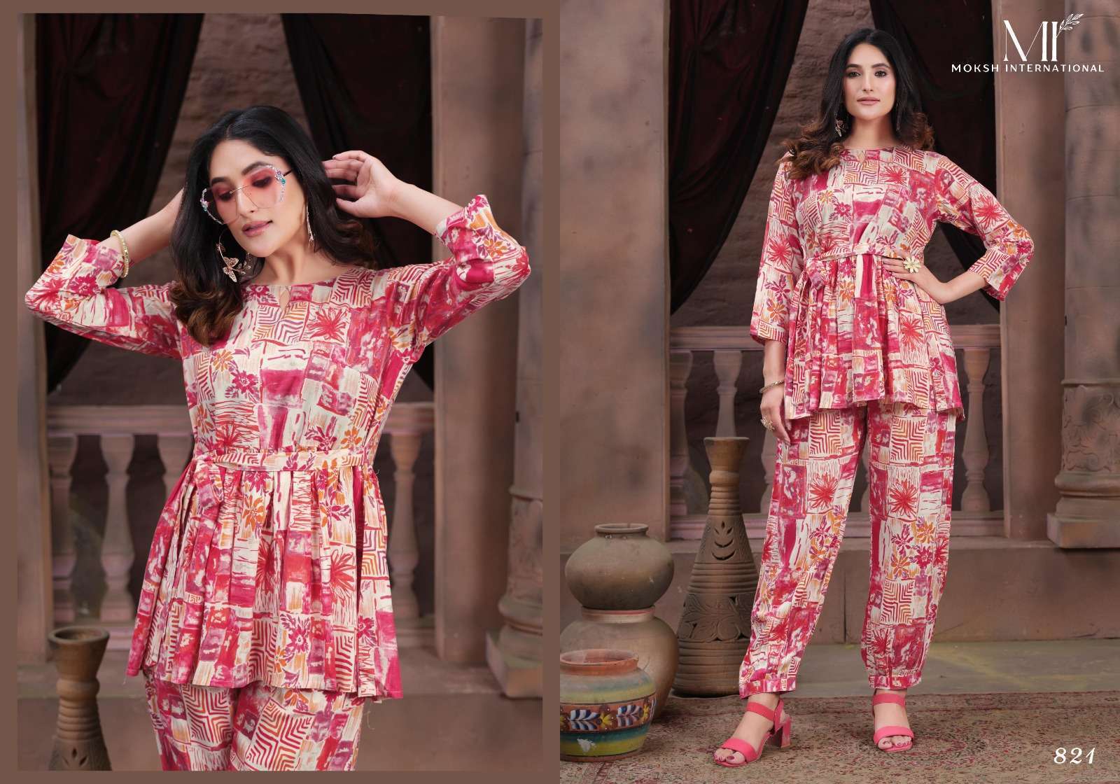 Moksh International Co-ord Kesar Co ord set ladies kurti manufacturer in surat स रत ग जर त