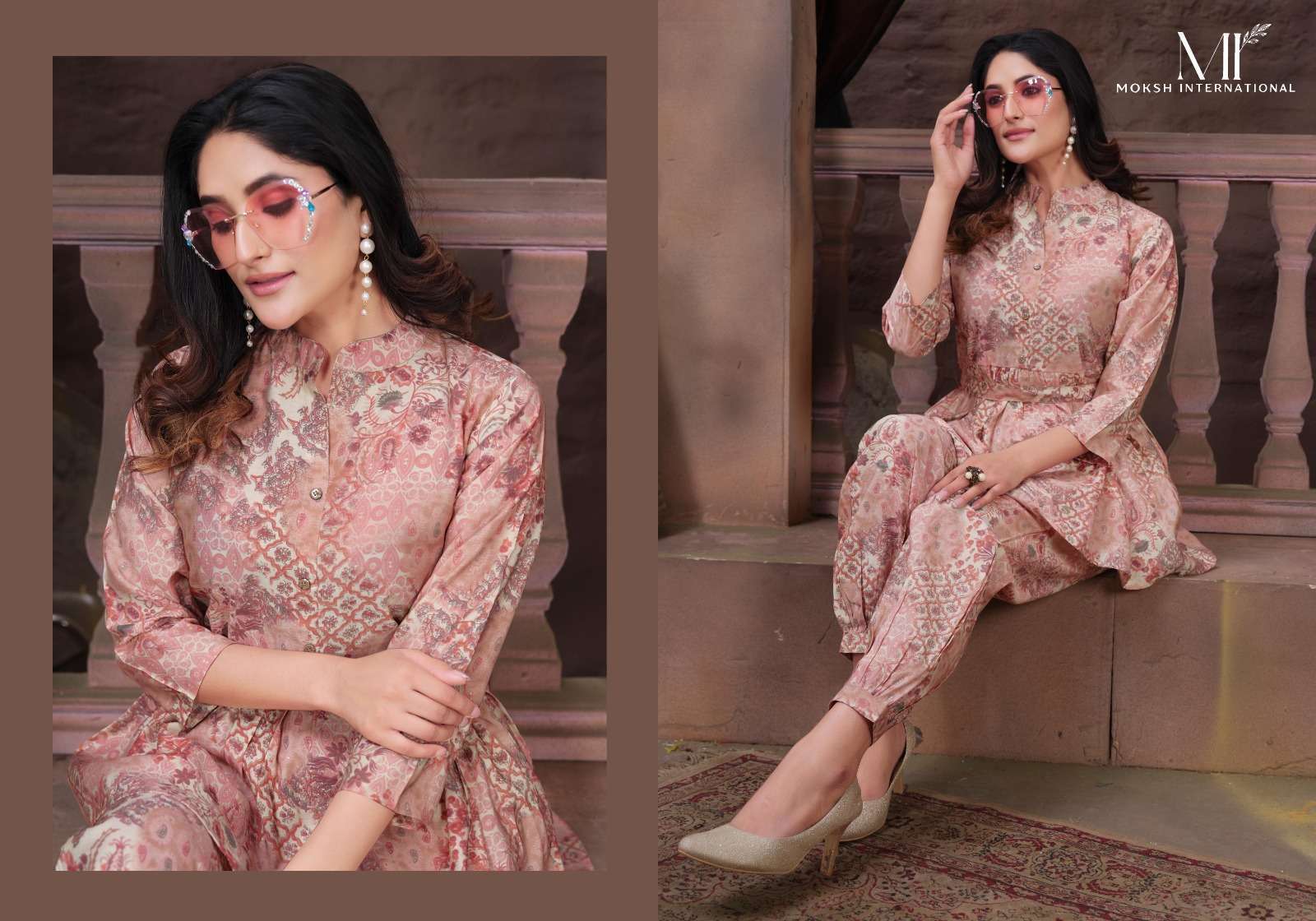 Moksh International Co-ord Kesar Co ord set ladies kurti manufacturer in surat स रत ग जर त