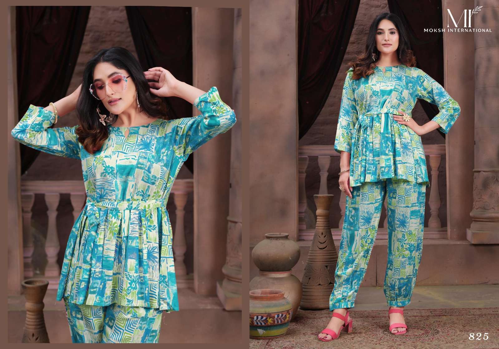 Moksh International Co-ord Kesar Co ord set ladies kurti manufacturer in surat स रत ग जर त