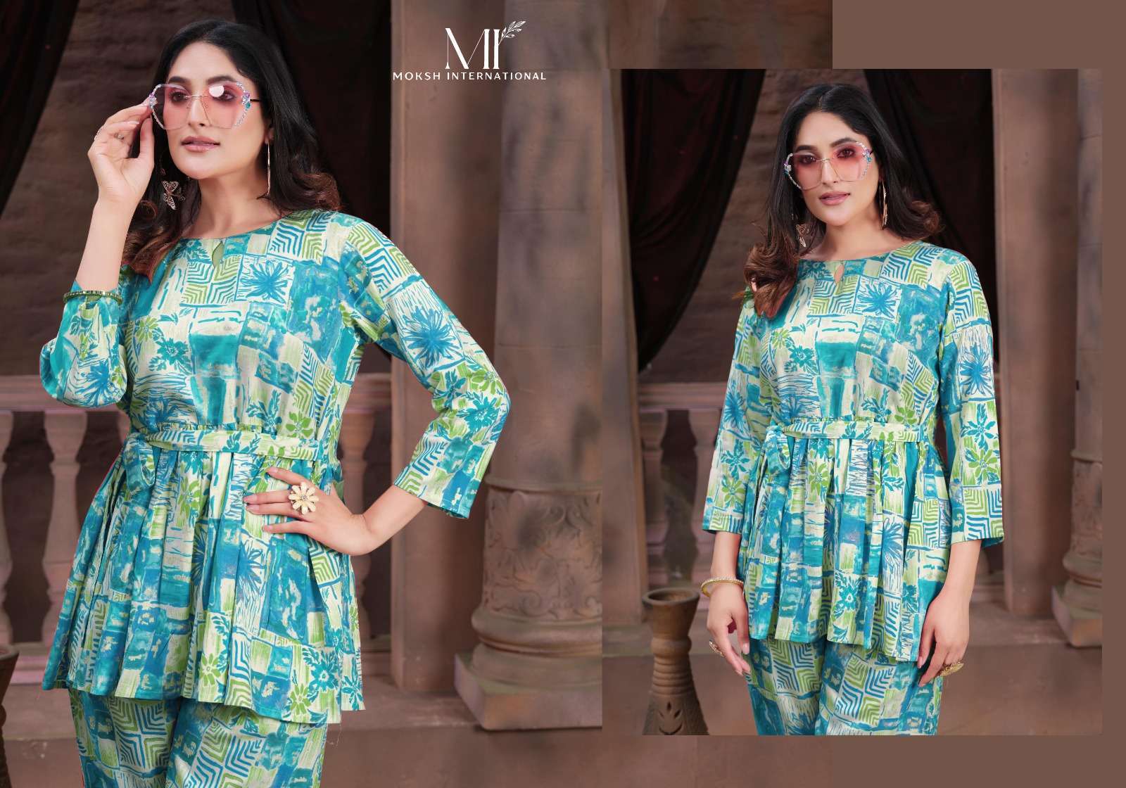 Moksh International Co-ord Kesar Co ord set ladies kurti manufacturer in surat स रत ग जर त