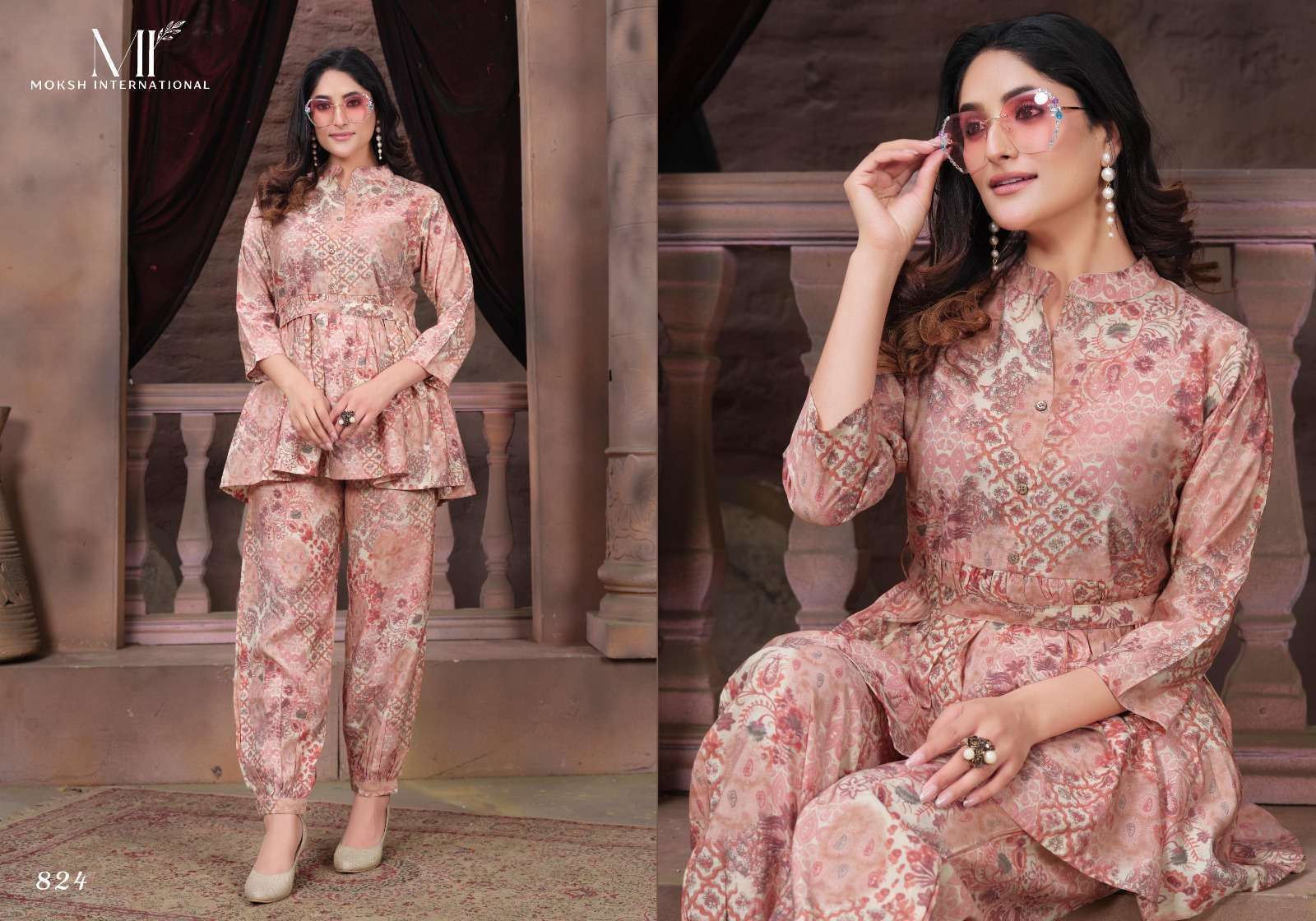 Moksh International Co-ord Kesar Co ord set ladies kurti manufacturer in surat स रत ग जर त