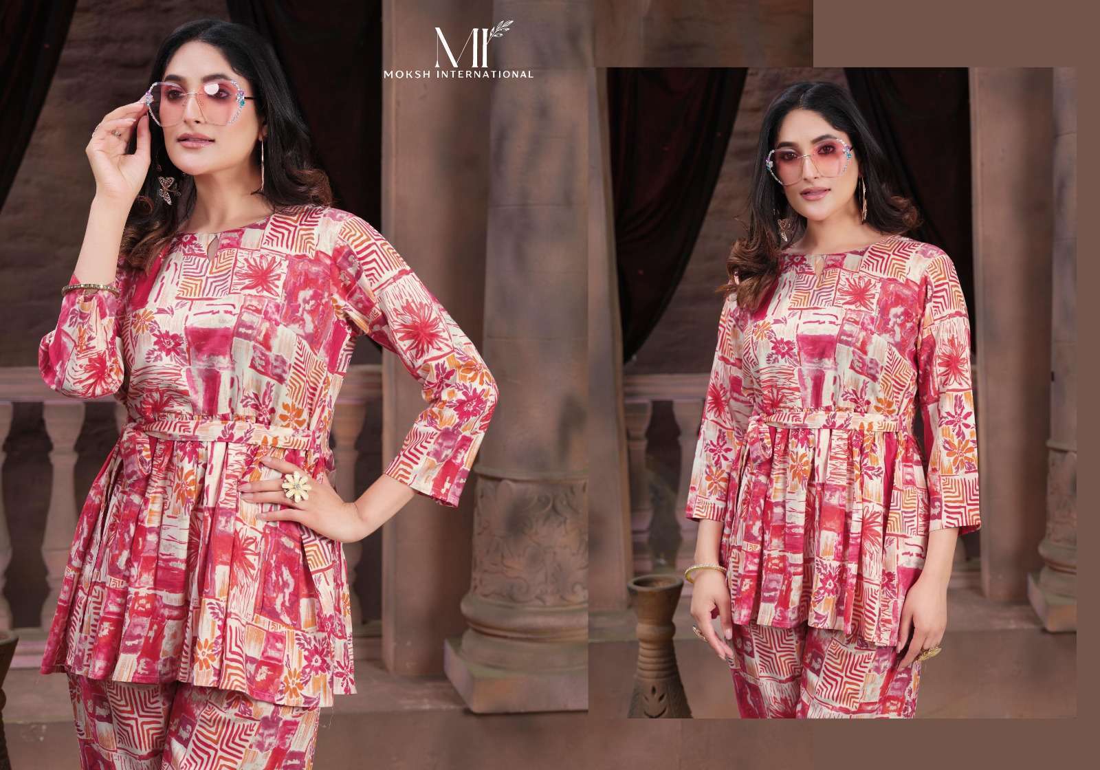 Moksh International Co-ord Kesar Co ord set ladies kurti manufacturer in surat स रत ग जर त