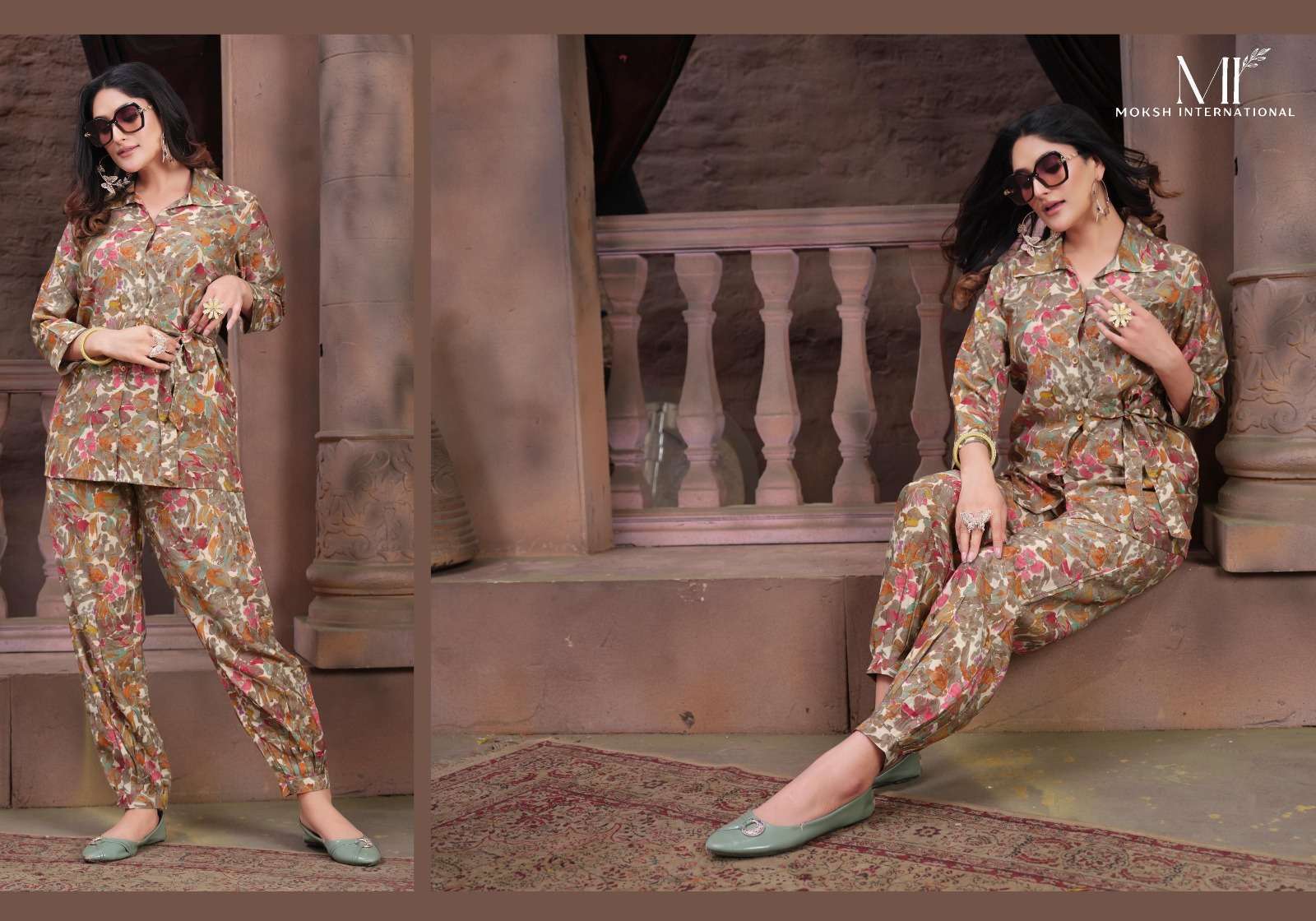 Moksh International Co-ord Kesar Co ord set ladies kurti manufacturer in surat स रत ग जर त
